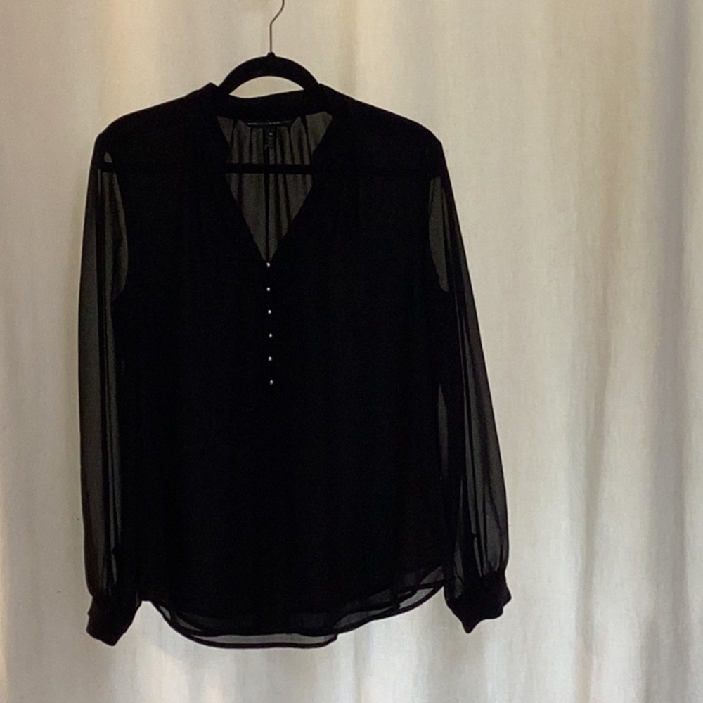 White House Black Market size 10 Black  Sheer sleeved blouse